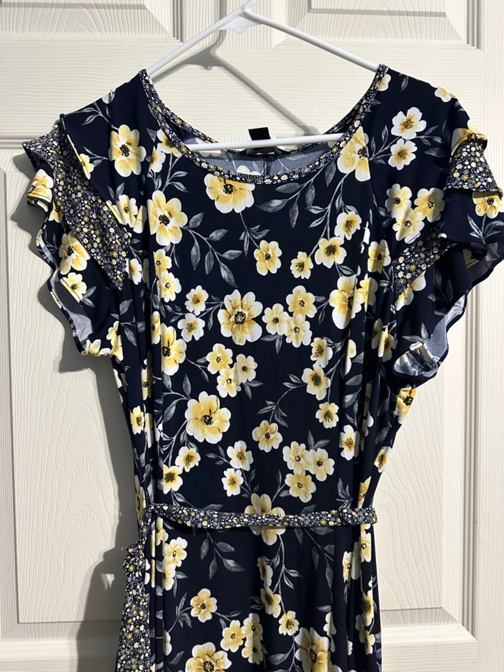Perceptions Navy Maxi Dress with Yellow Floral Print - Picture 2 of 4